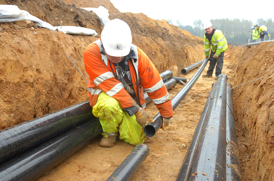 Laying ducts in preperation for the onshore cables