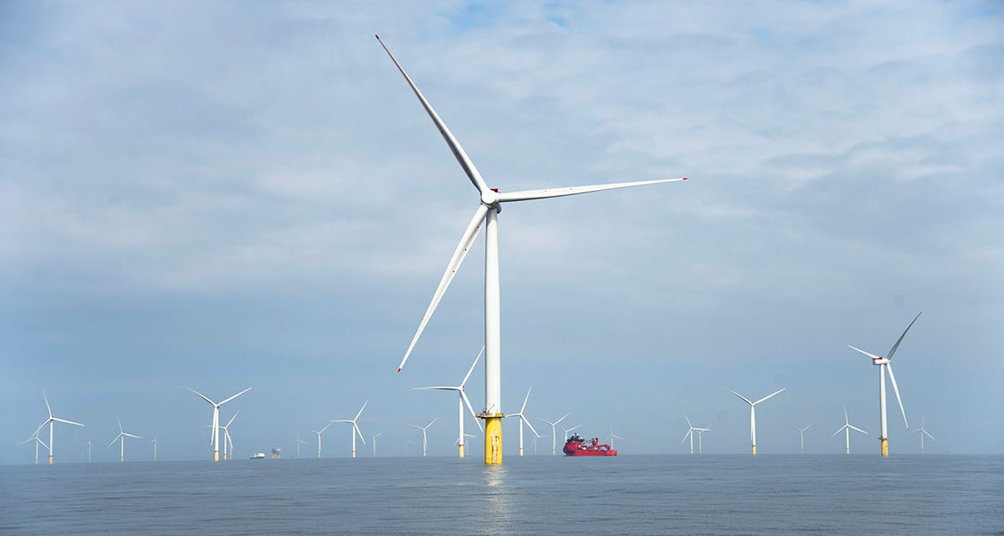 Windfarm turbines and supply boat