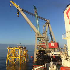 The steel jacket for the offshore substation is in place. (Photo: Stâle Øvretveit/Statoil)